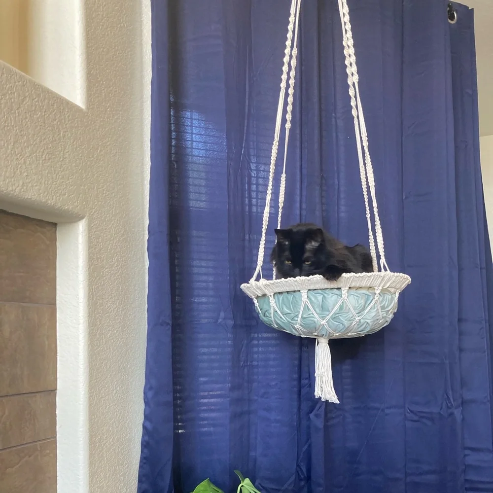Handmade macrame cat swing